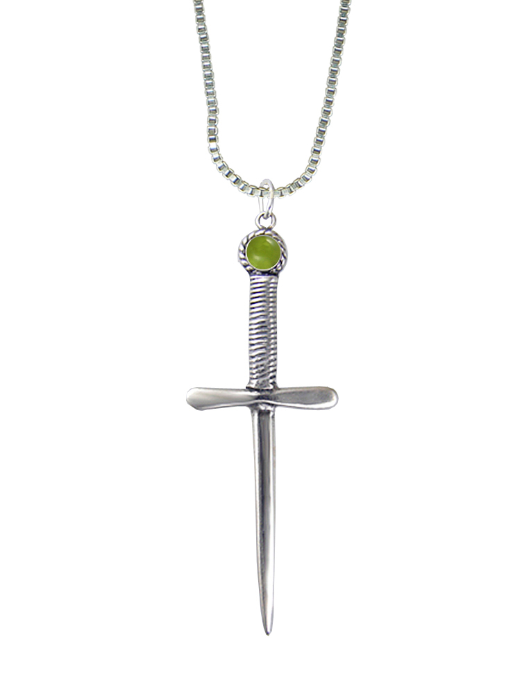 Sterling Silver Queen's Protector Knife Dagger Pendant With Peridot